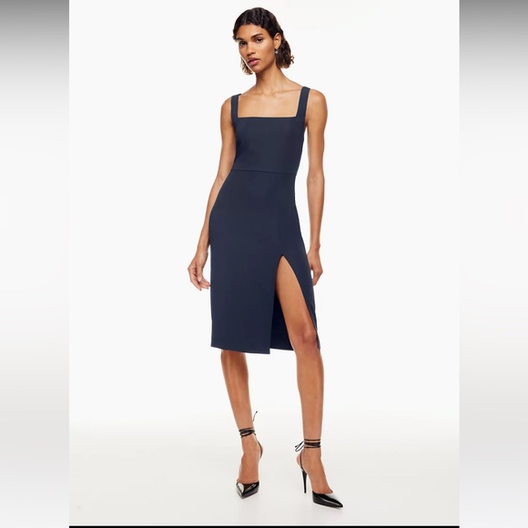 Aritzia Dresses & Skirts - Aritzia Babaton 90s Slit Midi Dress Navy Size 6 NWT